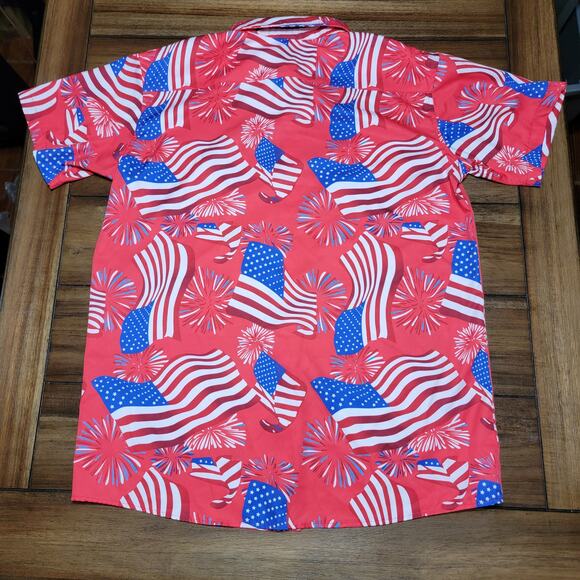 Short Sleeve Americana Celebration Red Button Up Unisex Shit - Size Large - Picture 3 of 4